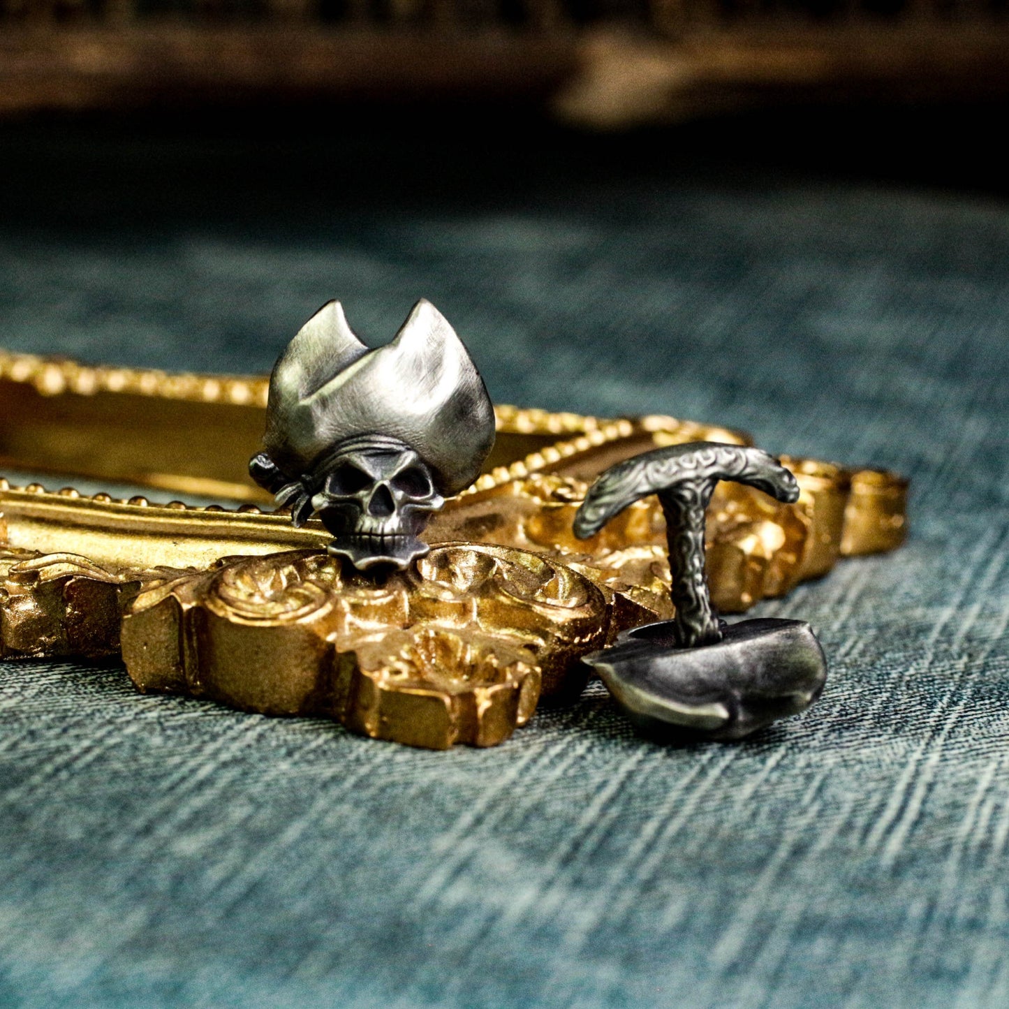 Pirate Skull Cufflinks - Gothic Hat Style 925 Silver Handmade