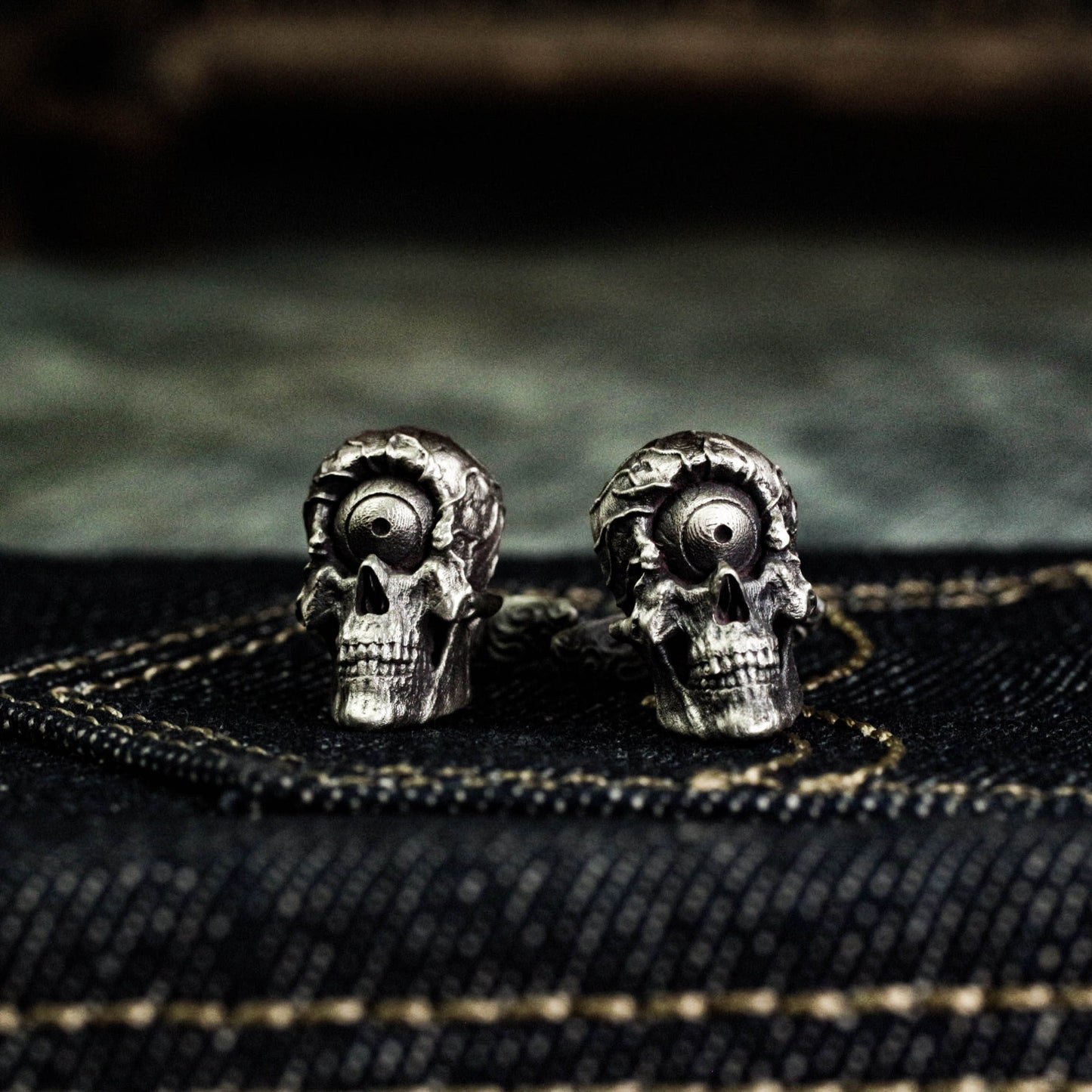 One-Eyed Skull Cufflinks, Scary Big Eyeballs - 925 Sterling Silver Handmade