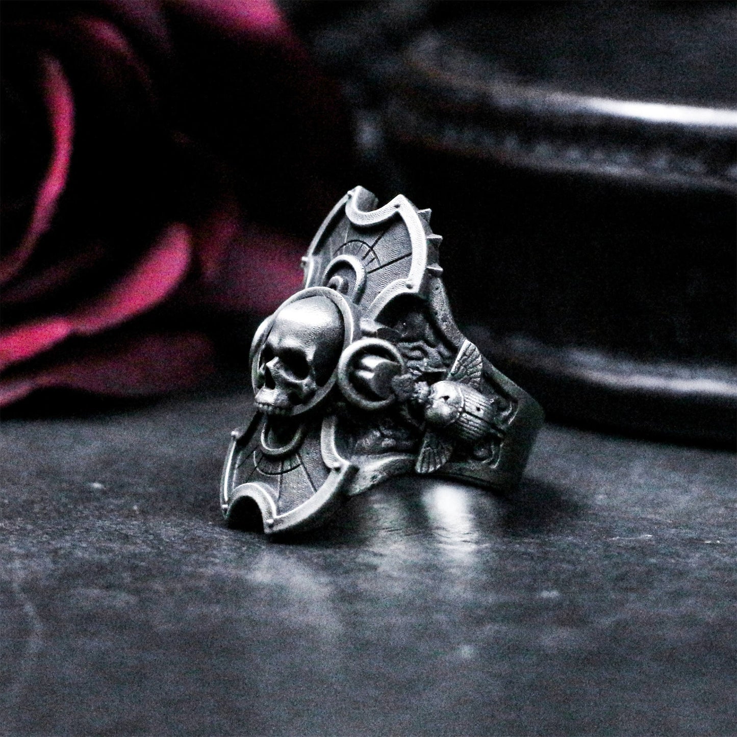 Skull Shield Ring with Gothic Armor Design - 925 Sterling Silver Handmade