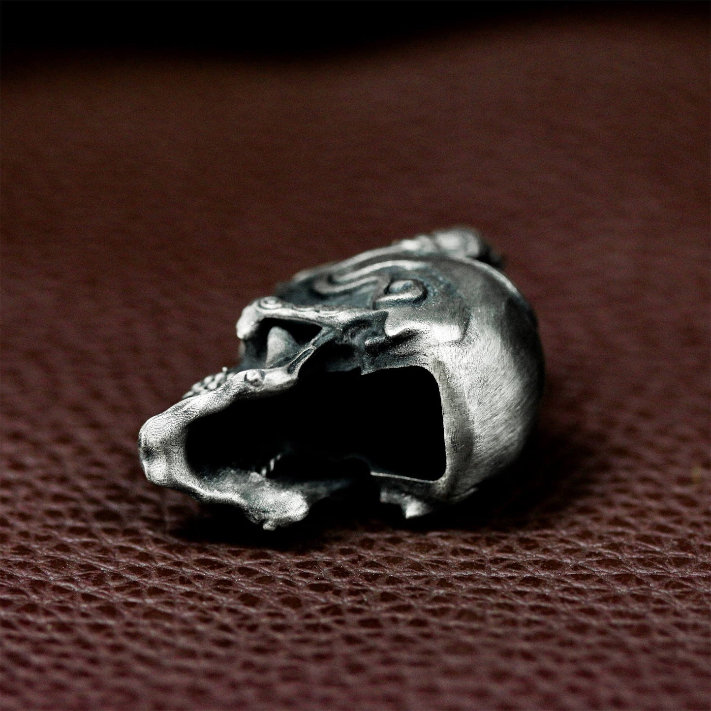 Patterned Skull Pendant with Tribal Engraving - 925 Sterling Silver Handmade