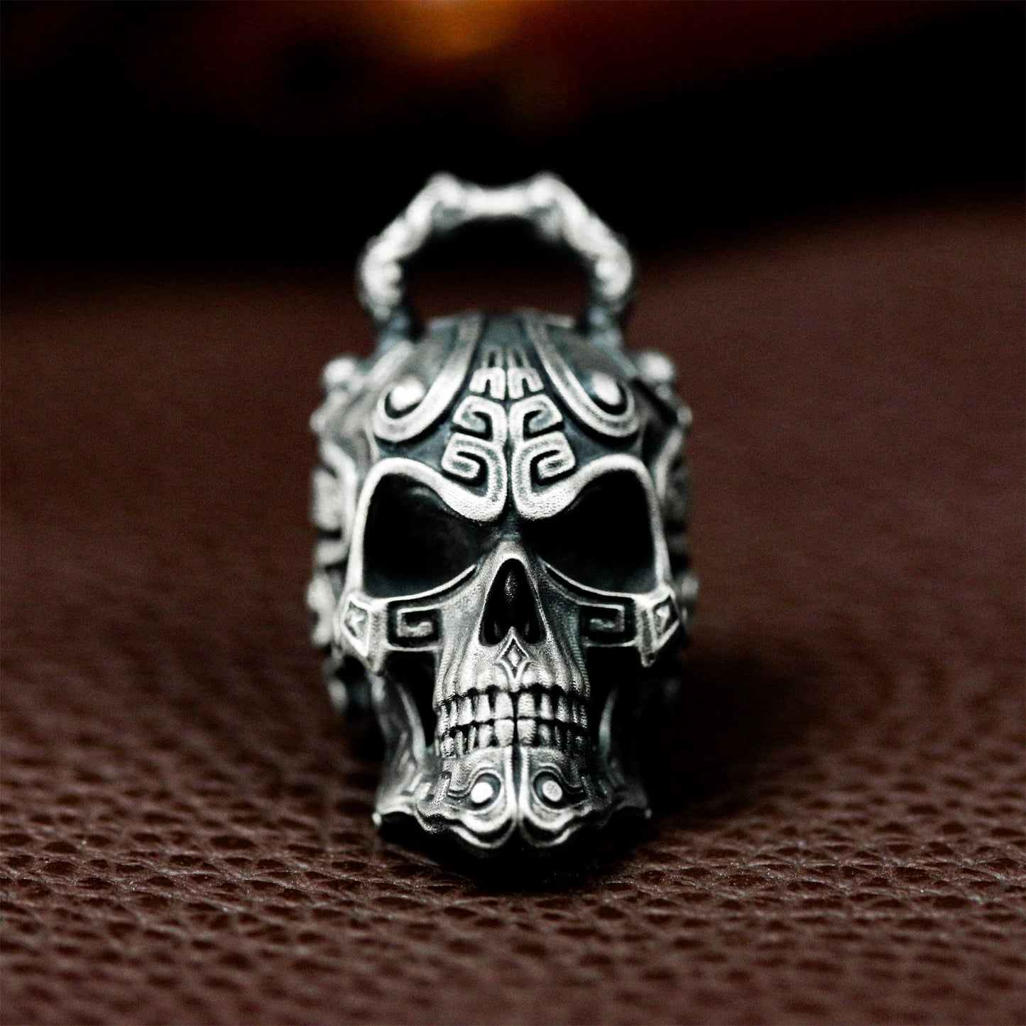 Patterned Skull Pendant with Tribal Engraving - 925 Sterling Silver Handmade