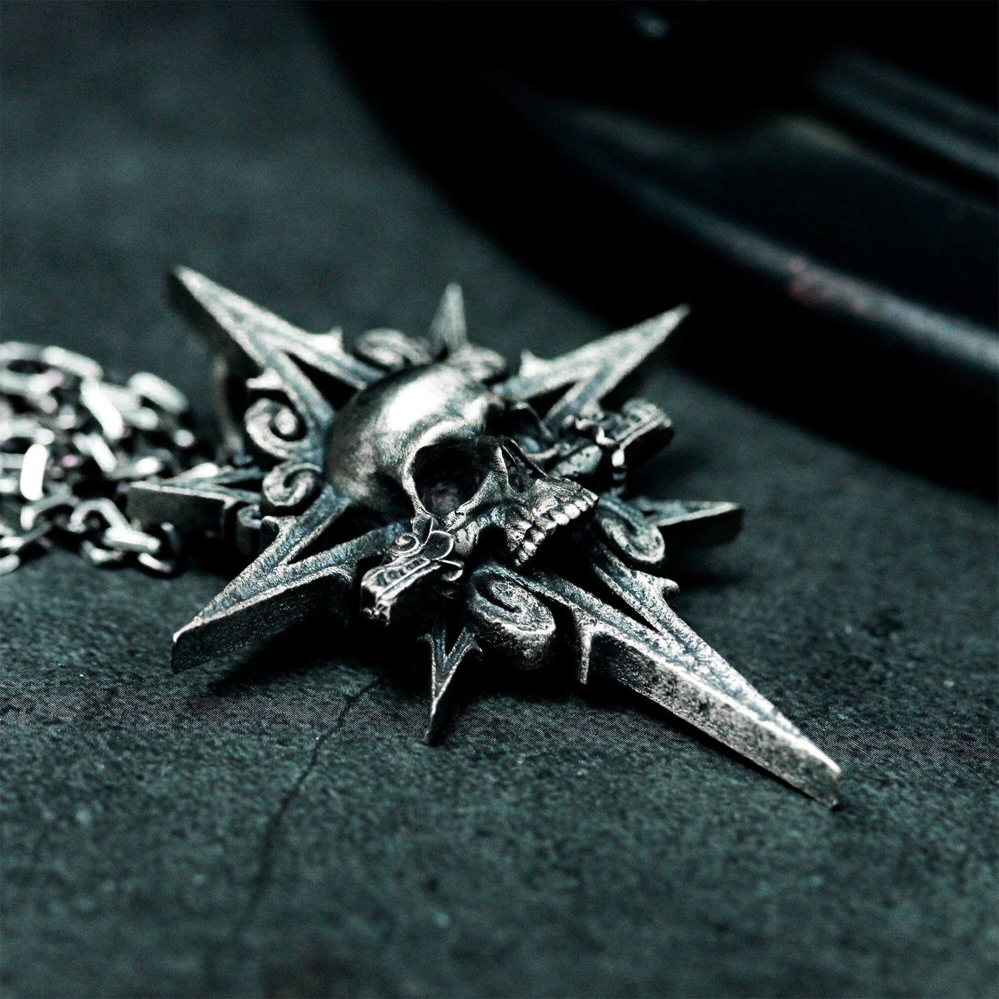 Spiked Skull Pendant ¨C Handmade 925 Silver Combat Totem Necklace