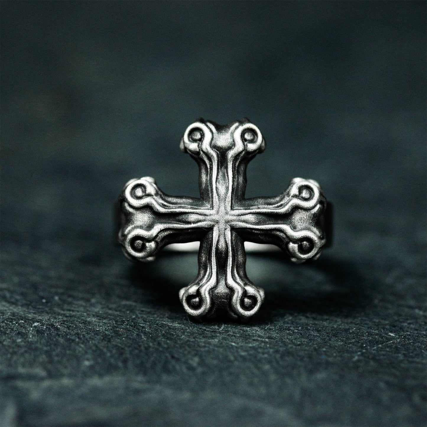 Iron Cross Ring with Barbed Tips ¨C 925 Sterling Silver Handmade