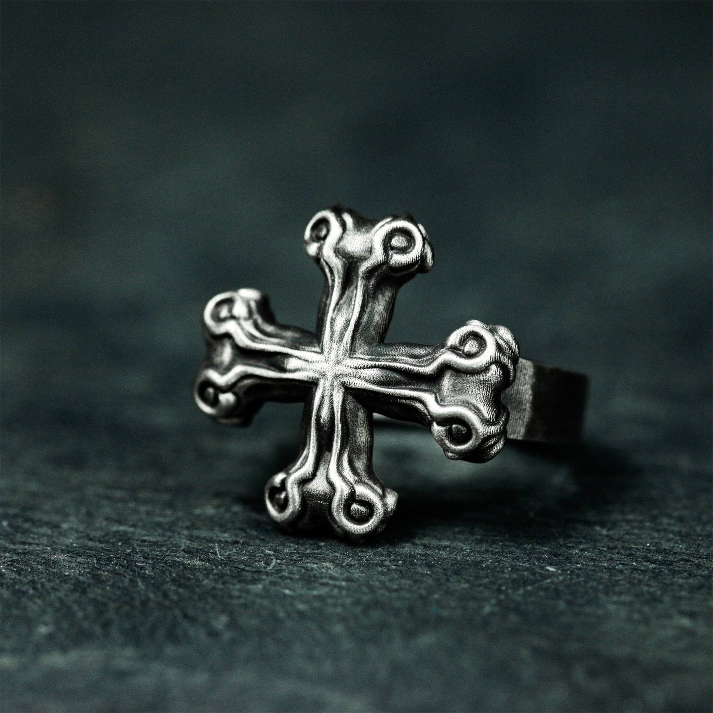 Iron Cross Ring with Barbed Tips ¨C 925 Sterling Silver Handmade