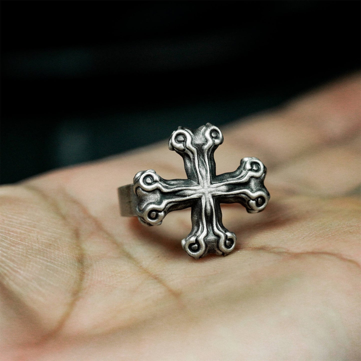 Iron Cross Ring with Barbed Tips ¨C 925 Sterling Silver Handmade