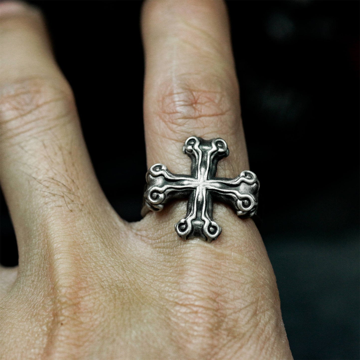 Iron Cross Ring with Barbed Tips ¨C 925 Sterling Silver Handmade
