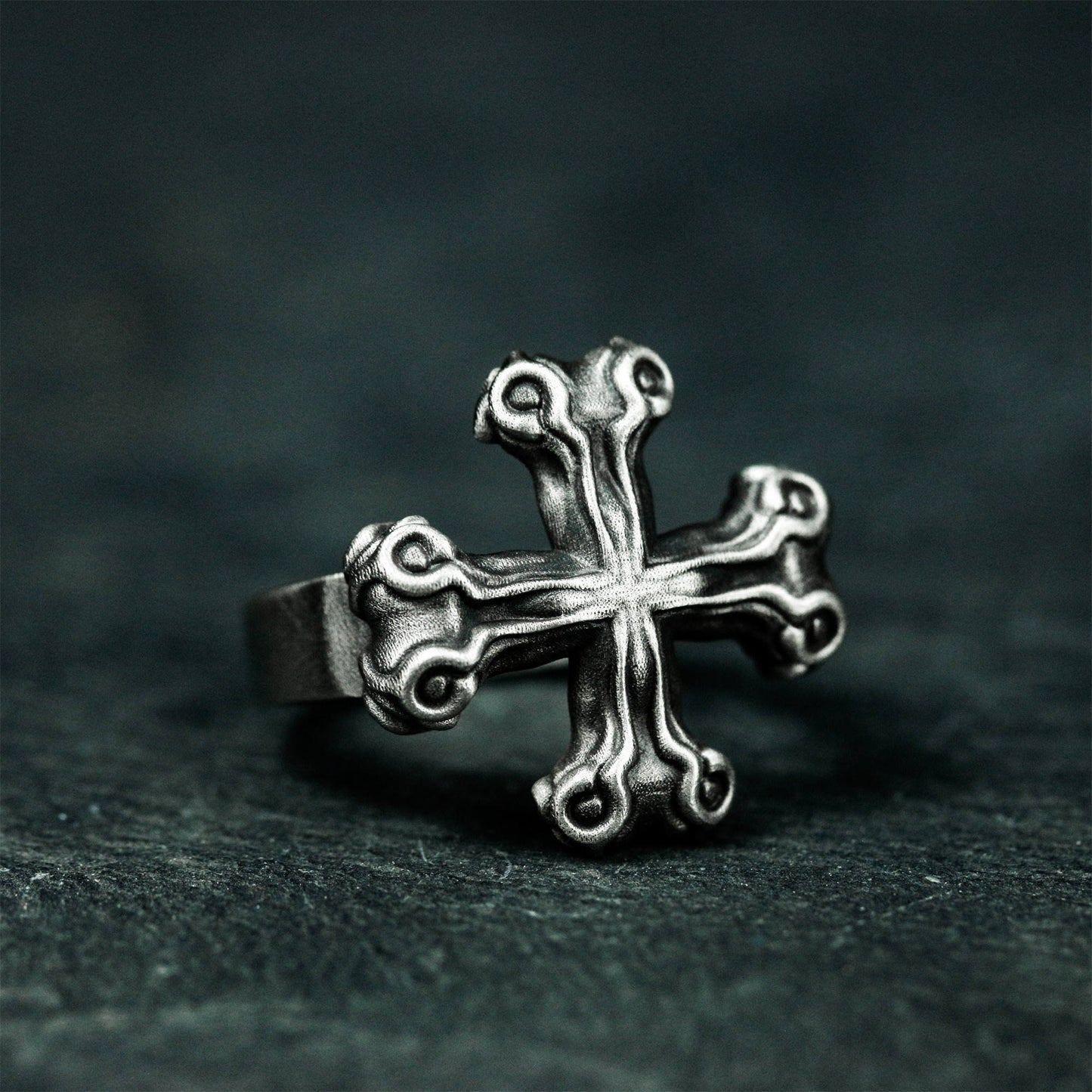 Iron Cross Ring with Barbed Tips ¨C 925 Sterling Silver Handmade