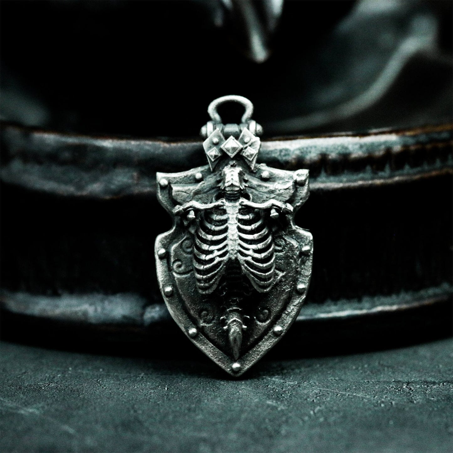 Cemetery Shield Skeleton Pendant - 925 Silver Handmade