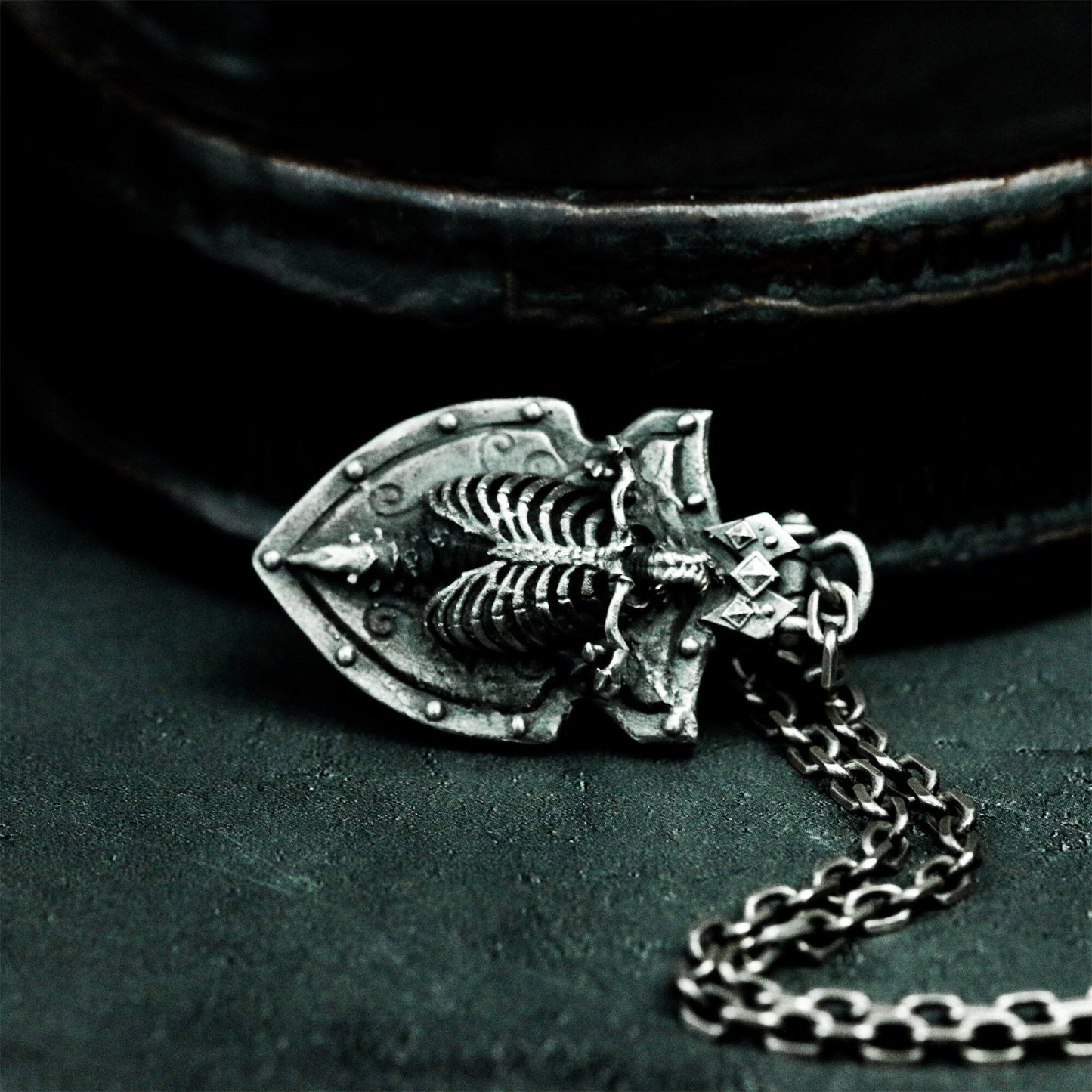 Cemetery Shield Skeleton Pendant - 925 Silver Handmade