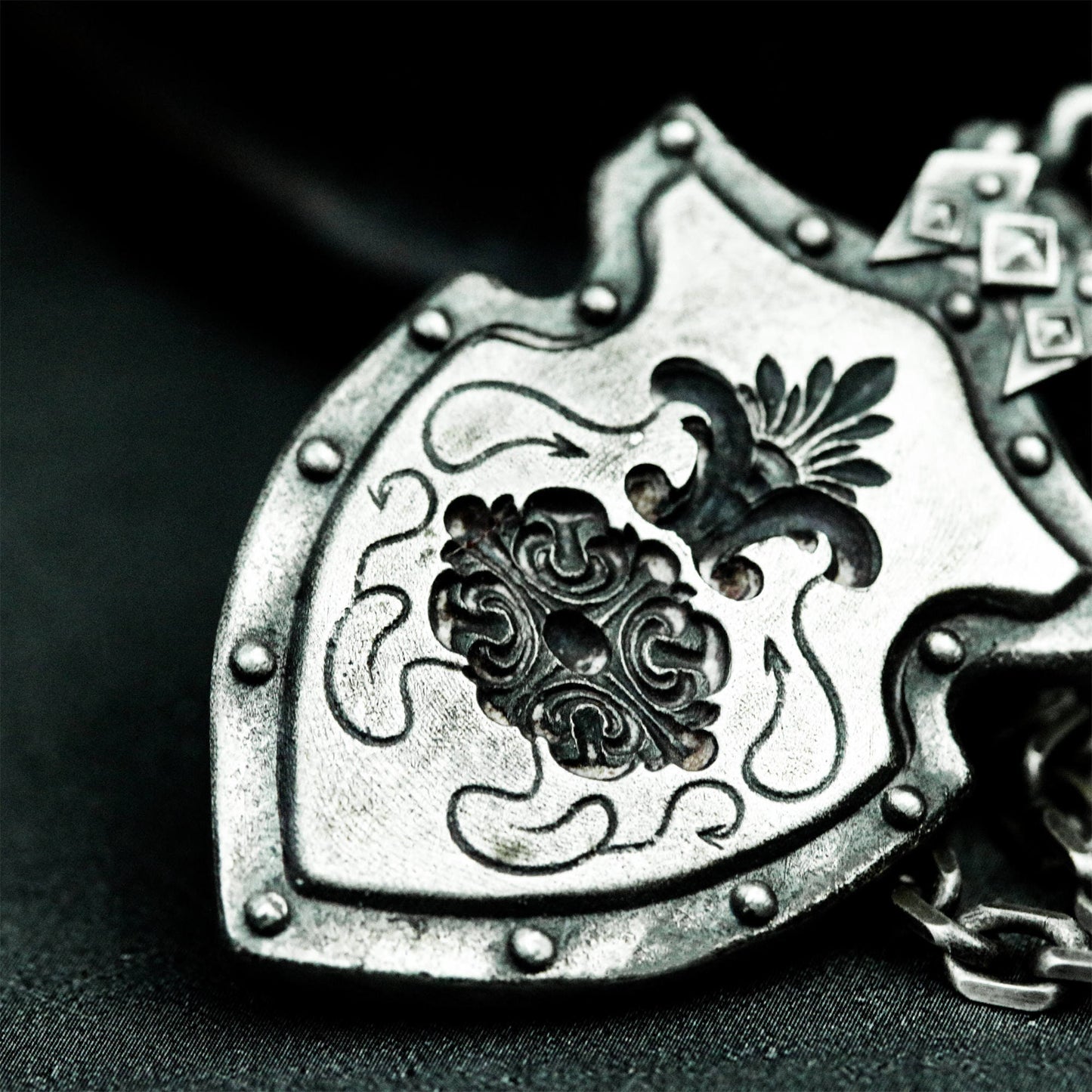 Cemetery Shield Skeleton Pendant - 925 Silver Handmade