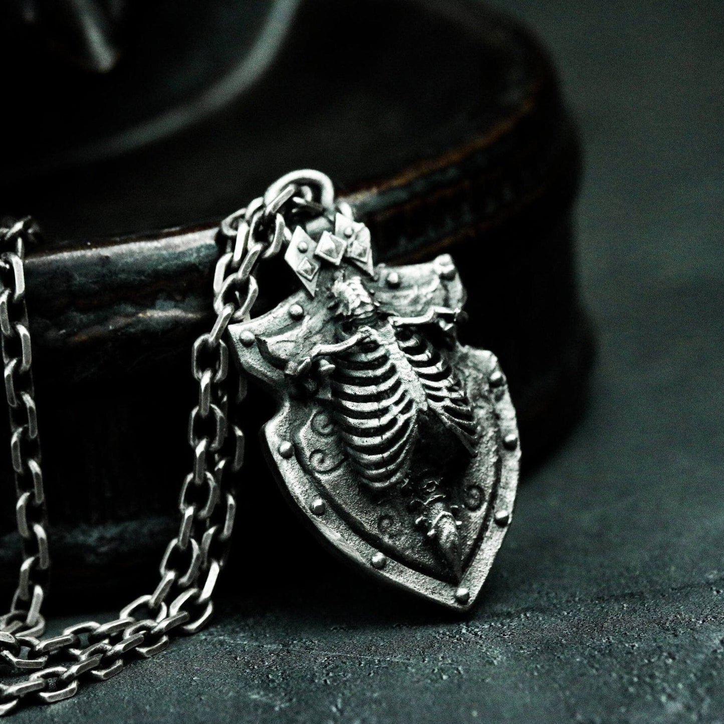 Cemetery Shield Skeleton Pendant - 925 Silver Handmade