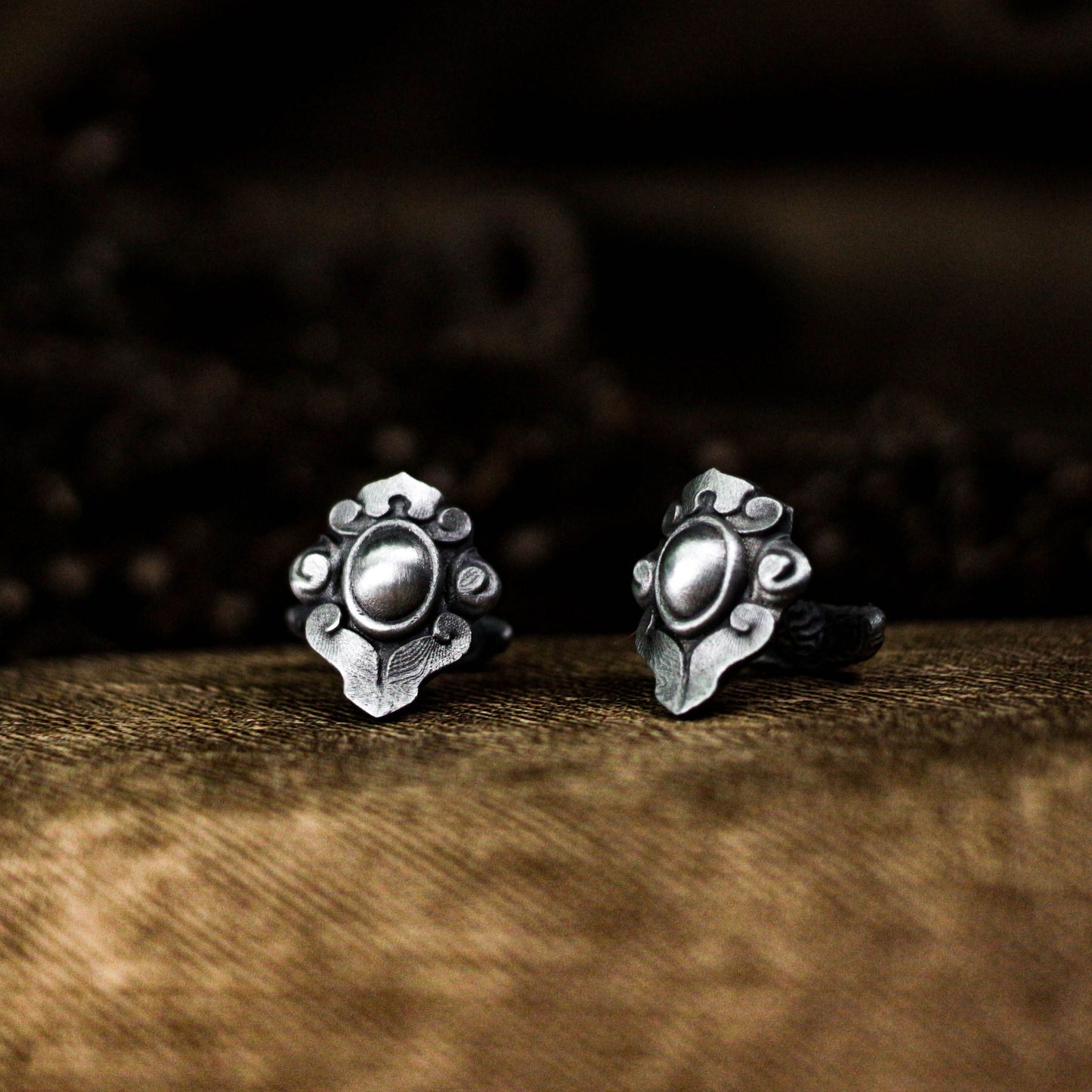 Ruyi Pattern Cufflinks, Delicate Flower - 925 Sterling Silver Handmade