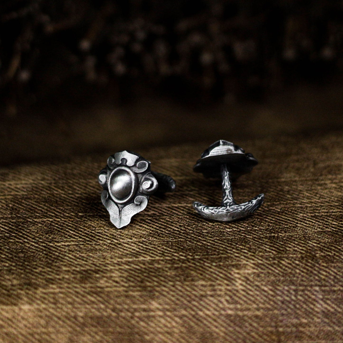 Ruyi Pattern Cufflinks, Delicate Flower - 925 Sterling Silver Handmade