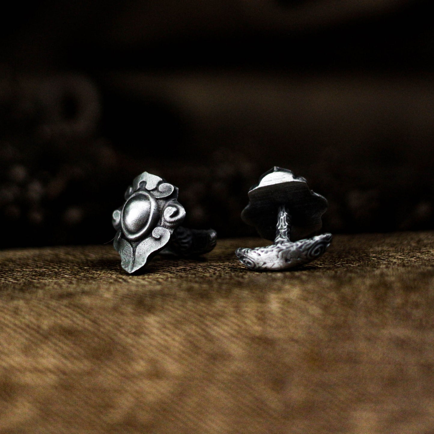 Ruyi Pattern Cufflinks, Delicate Flower - 925 Sterling Silver Handmade