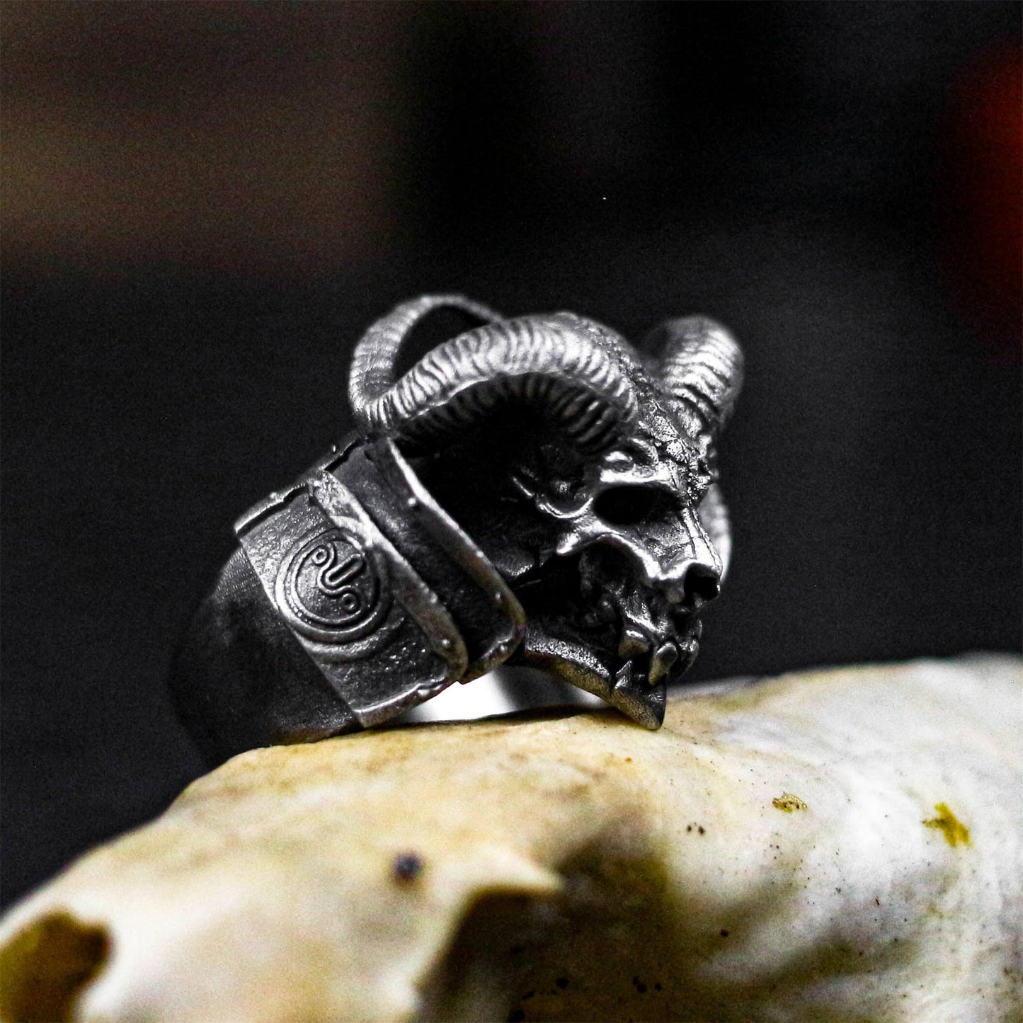 Horned Demon Skull Ring ¨C 925 Sterling Silver Handmade
