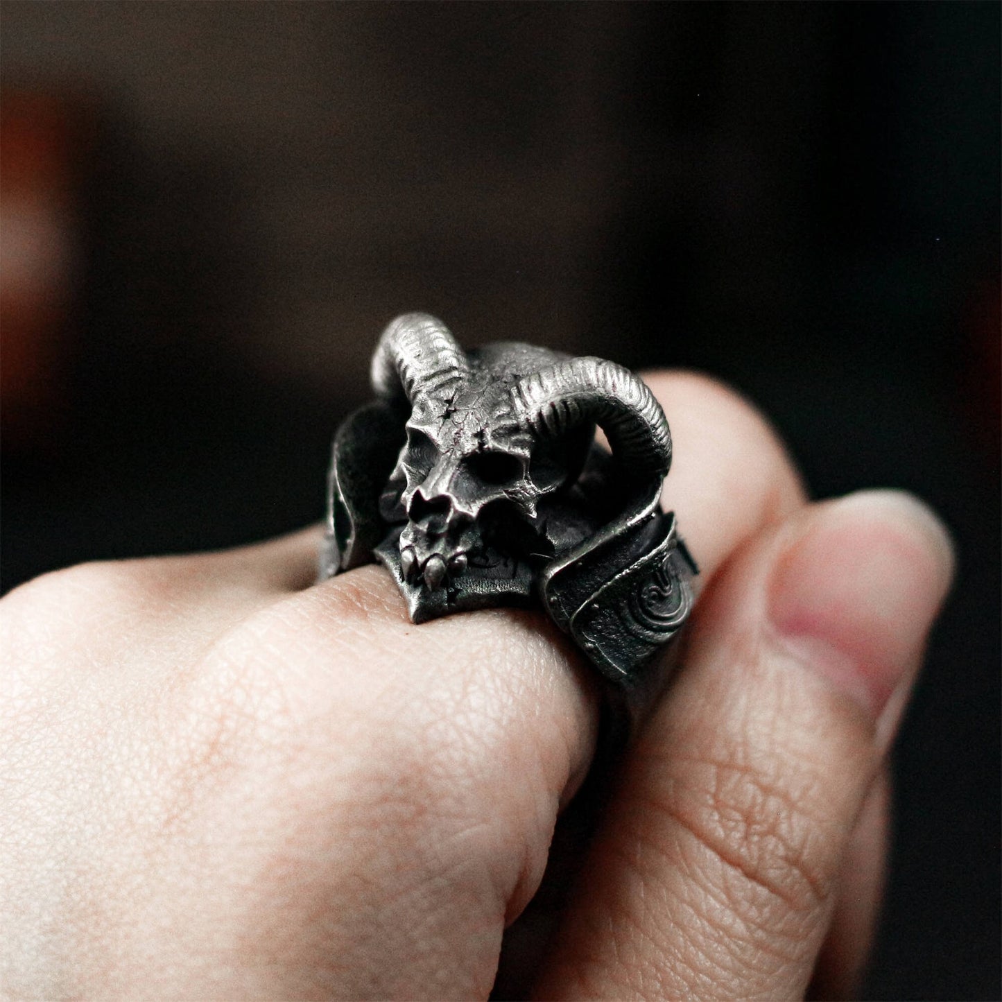 Horned Demon Skull Ring ¨C 925 Sterling Silver Handmade