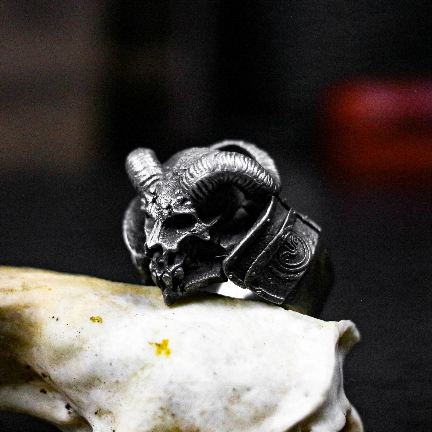 Horned Demon Skull Ring ¨C 925 Sterling Silver Handmade