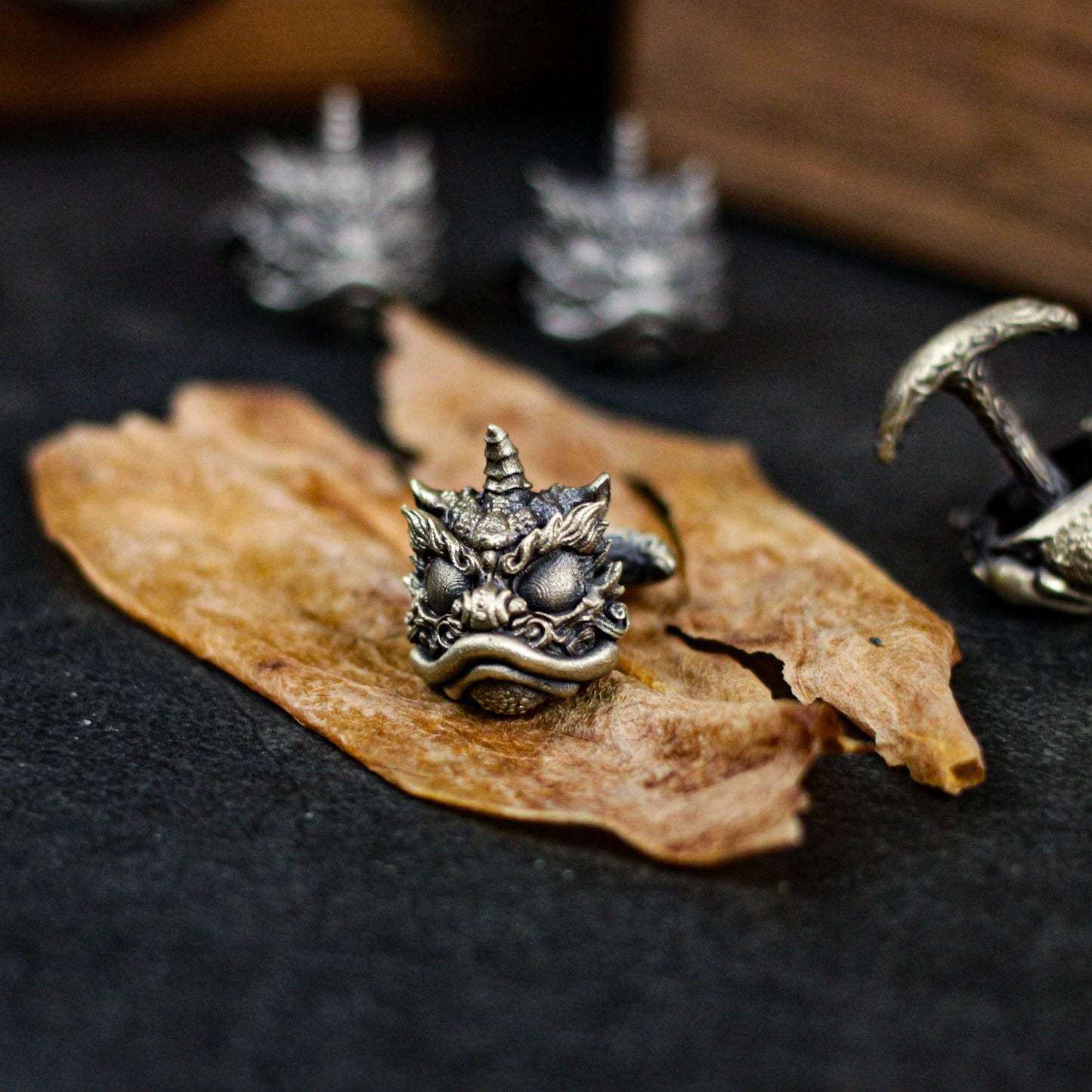 Oriental Waking Lion Cufflinks - 925 Silver Handmade