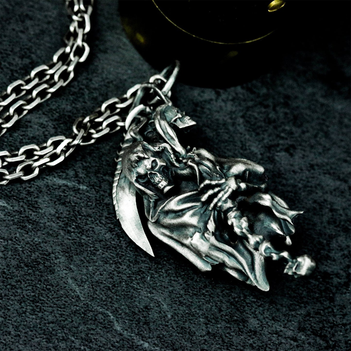 Sitting Reaper Pendant ¨C Handmade 925 Silver Death Figure Necklace