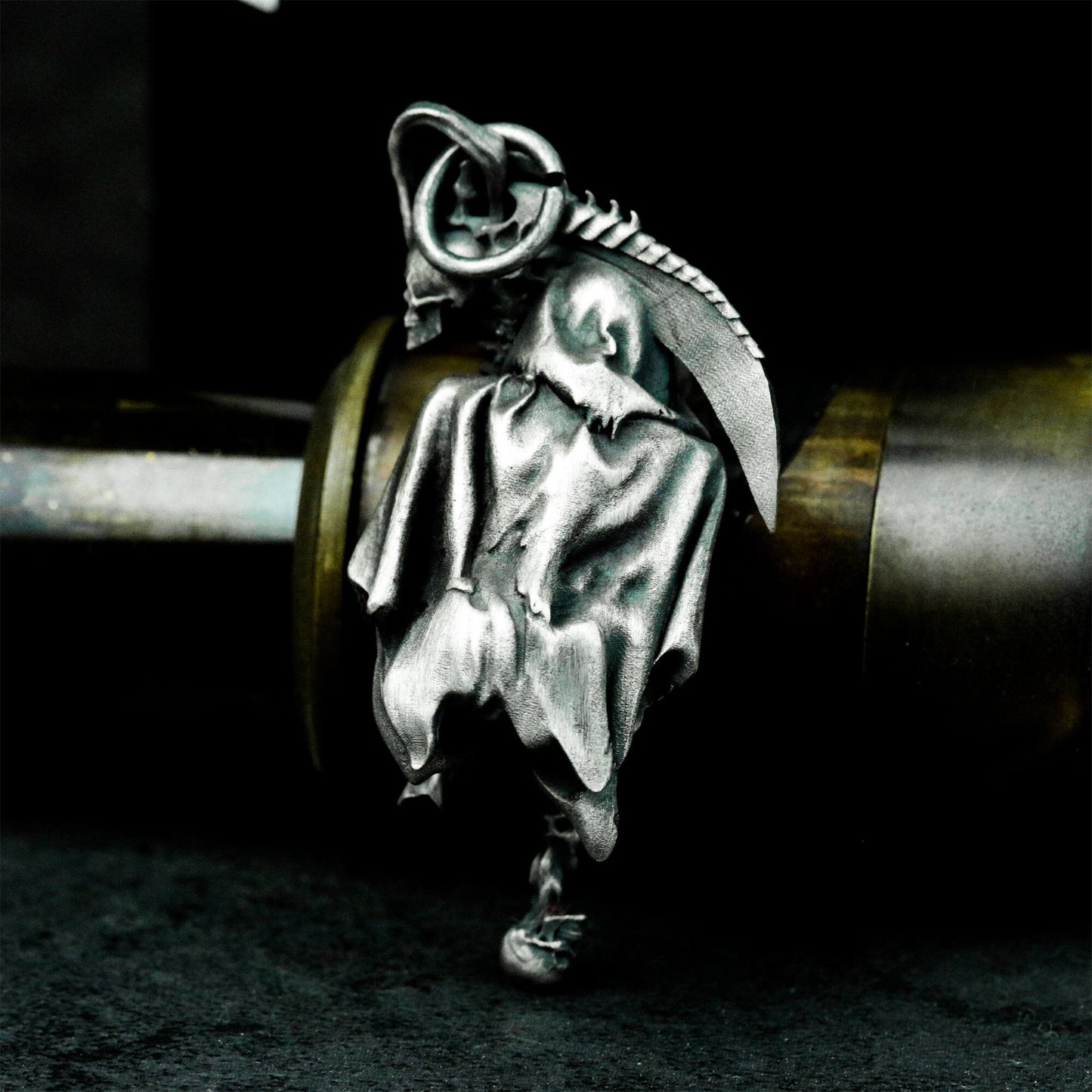 Sitting Reaper Pendant ¨C Handmade 925 Silver Death Figure Necklace
