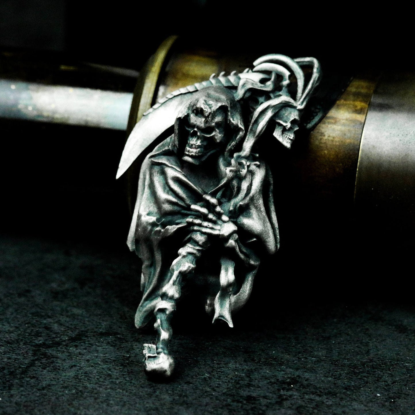 Sitting Reaper Pendant ¨C Handmade 925 Silver Death Figure Necklace
