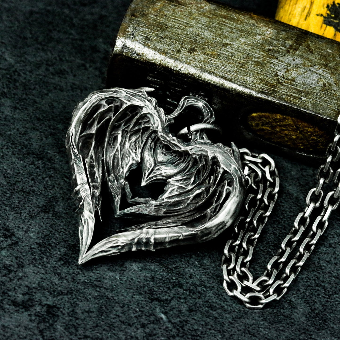 Shattered Heart Pendant ¨C Handmade 925 Silver Winged Necklace