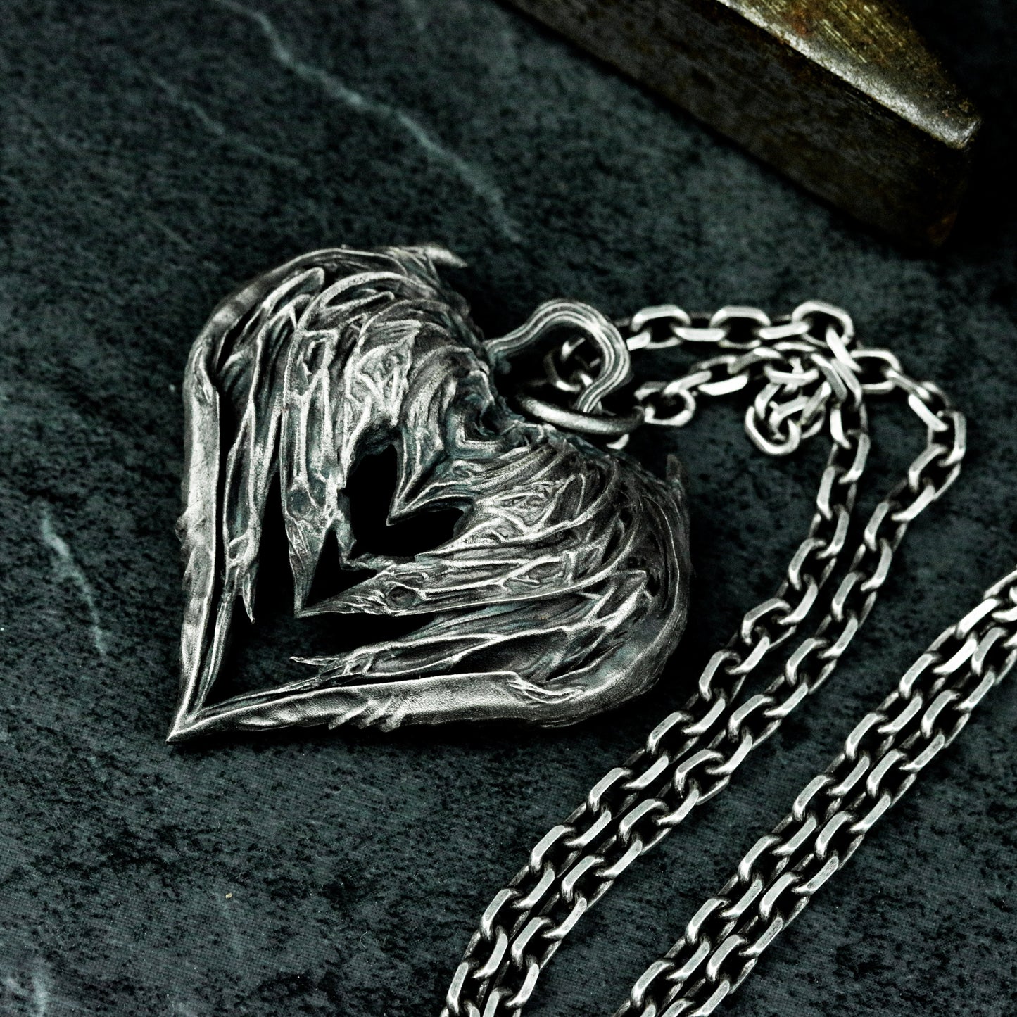 Shattered Heart Pendant ¨C Handmade 925 Silver Winged Necklace