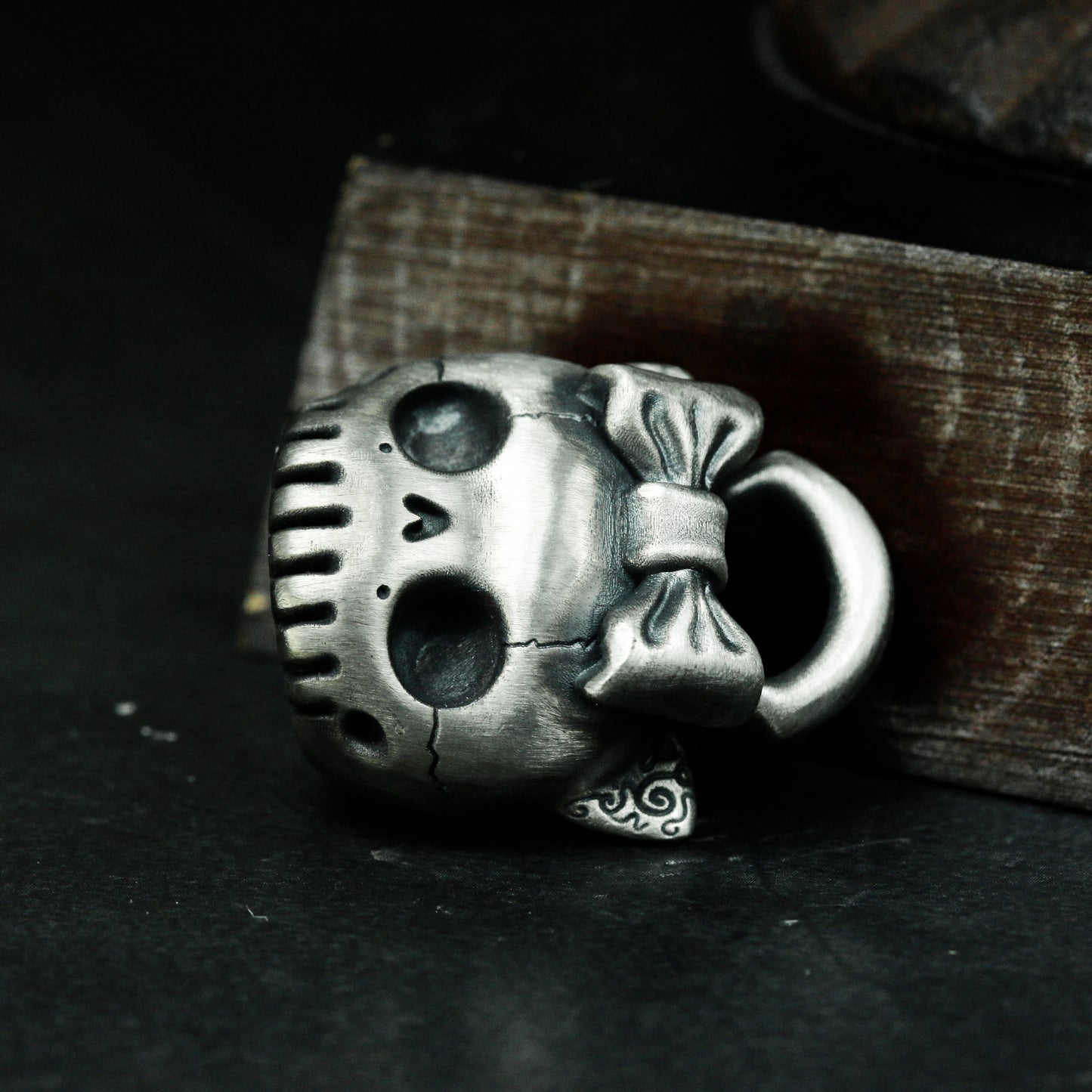 Cute Skull Cat Pendant - 925 Sterling Silver Handmade Gothic