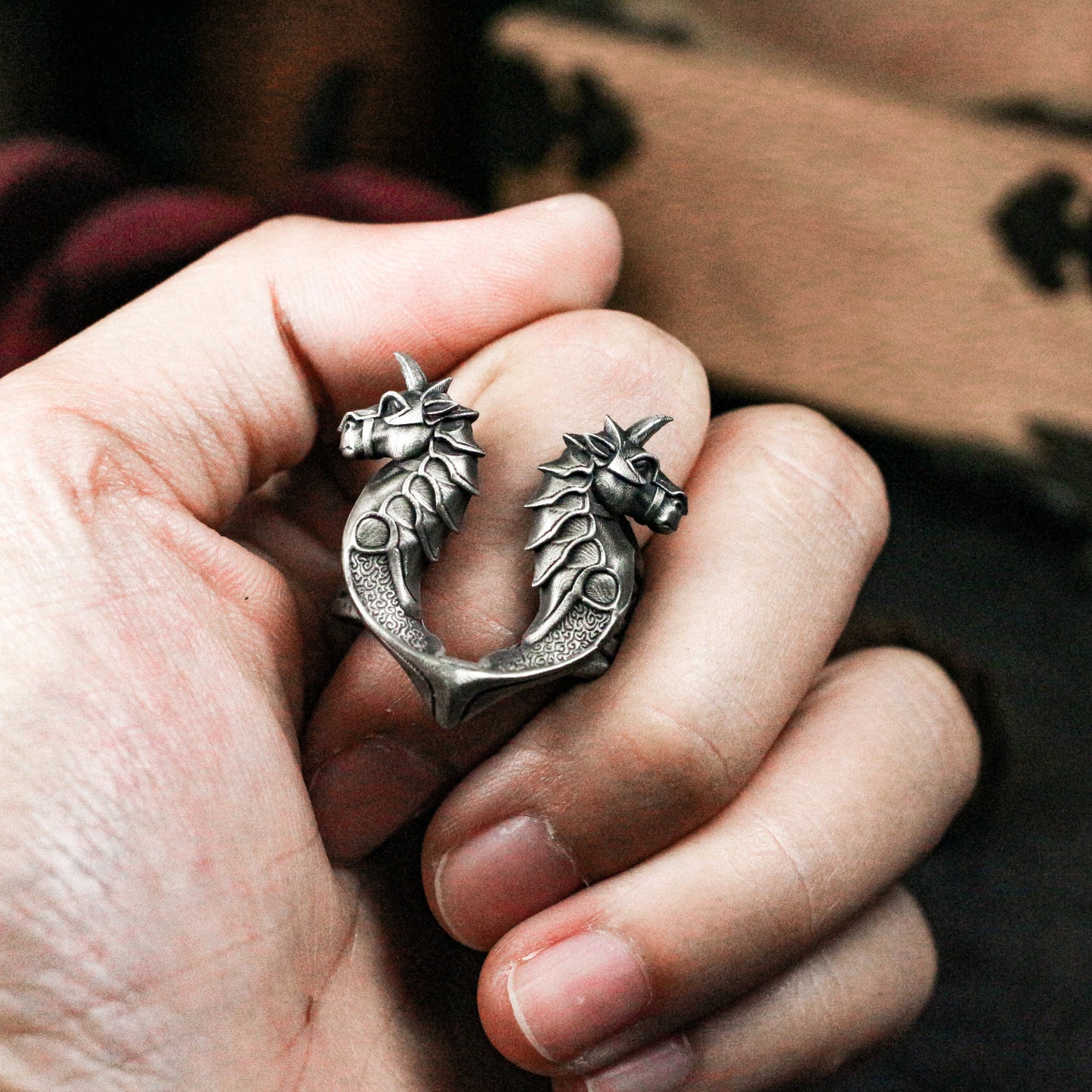 Twin Dragons Ring ¨C 925 Silver Handmade