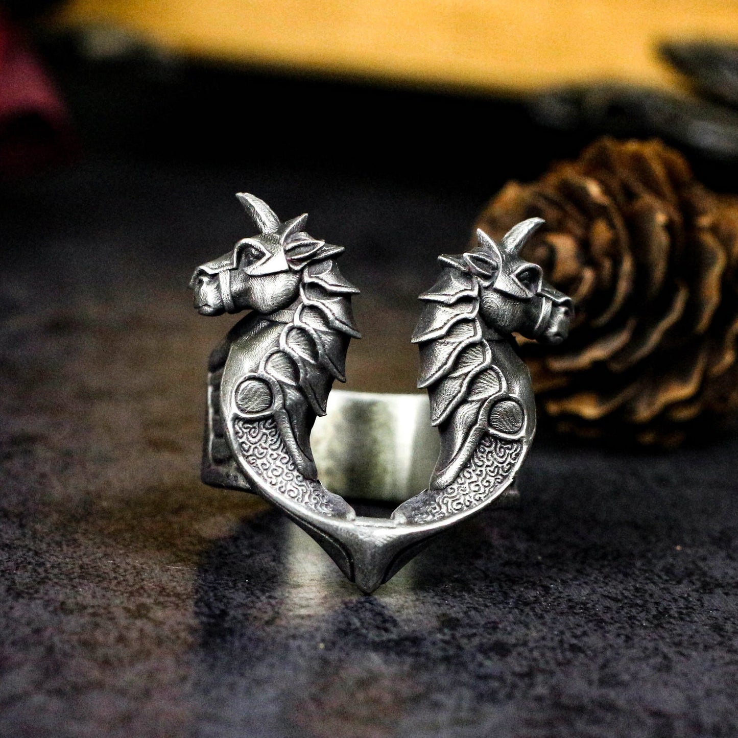 Twin Dragons Ring ¨C 925 Silver Handmade