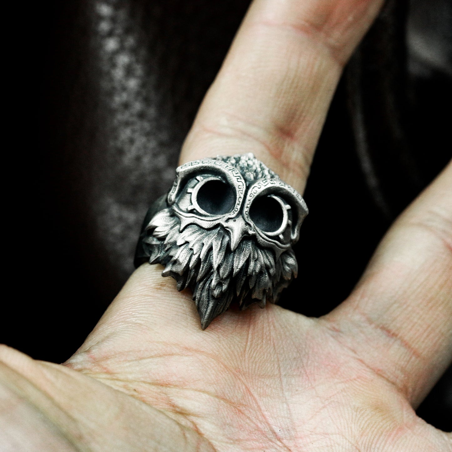 Goggled Owl Ring ¨C Handmade 925 Silver Forest Guardian Band