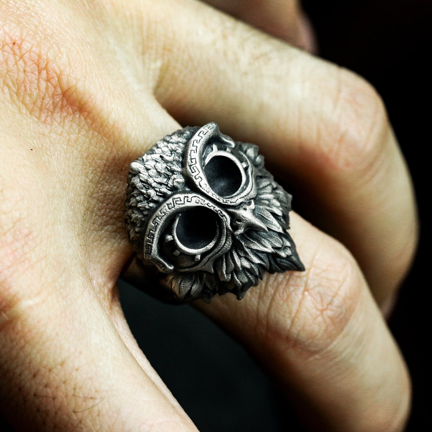 Goggled Owl Ring ¨C Handmade 925 Silver Forest Guardian Band