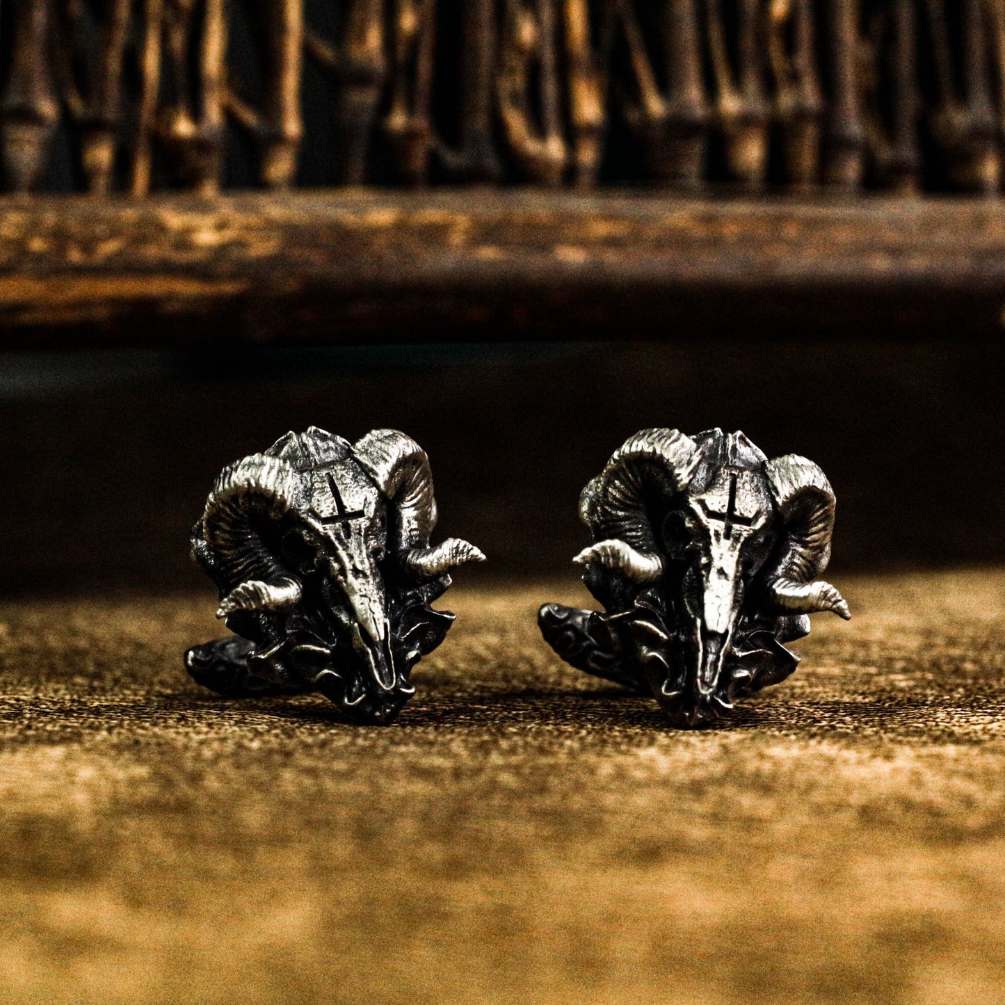 Sheep Head Skull Cufflinks - 925 Sterling Silver Handmade
