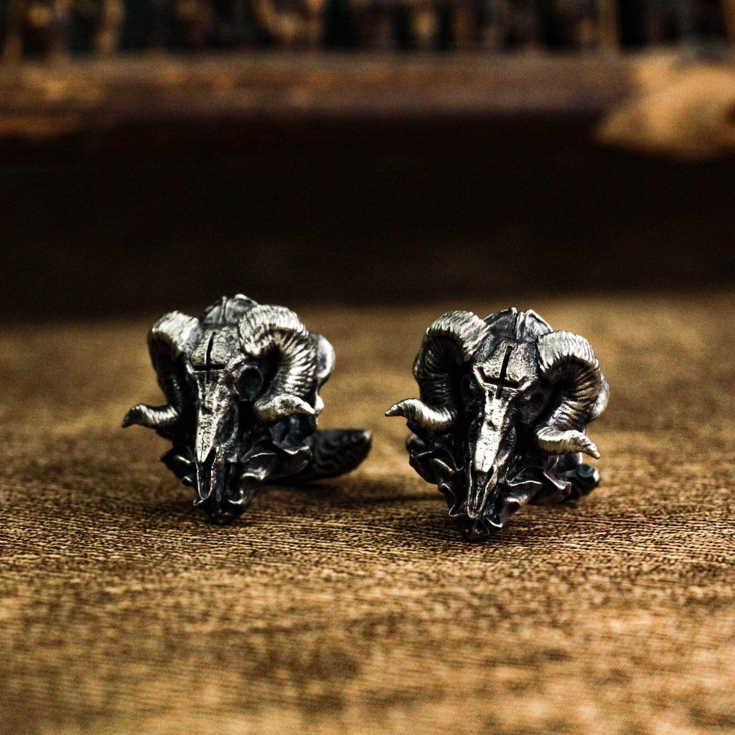 Sheep Head Skull Cufflinks - 925 Sterling Silver Handmade