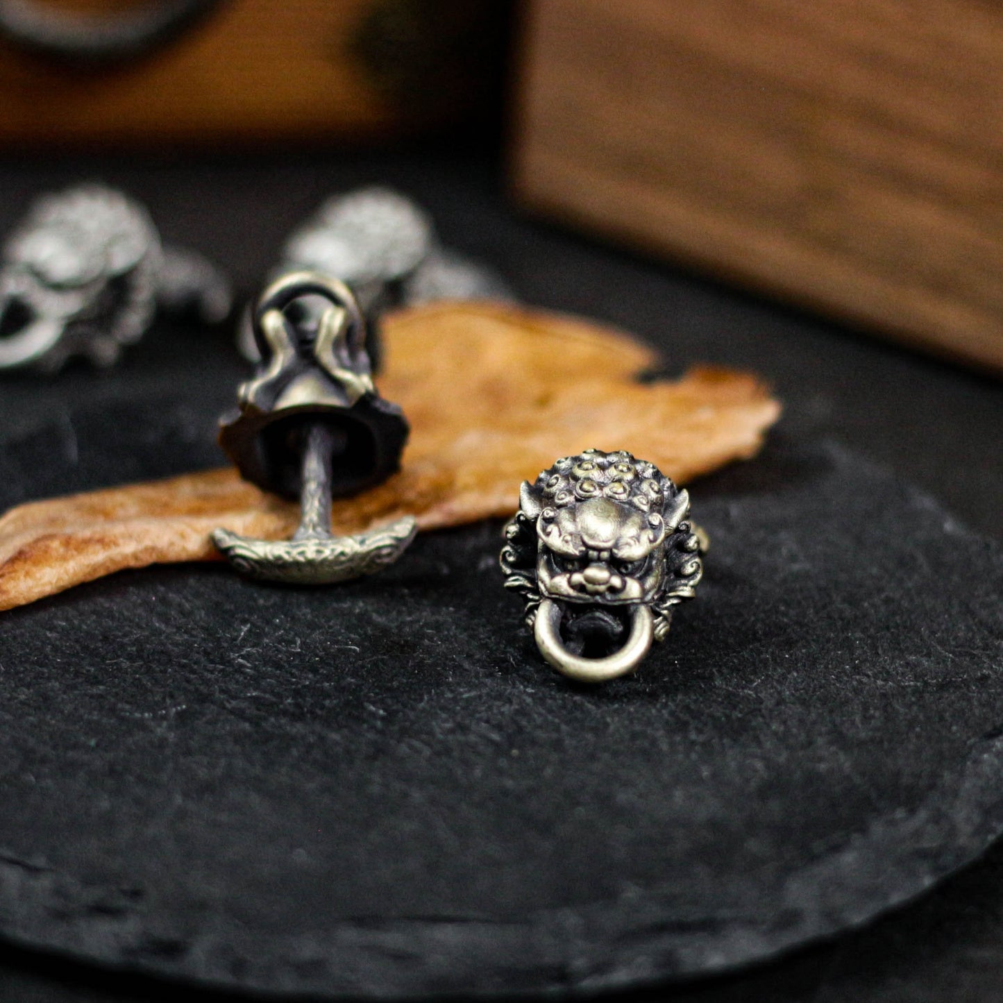 Tang Lion Bite Cufflinks, 925 Silver Handmade