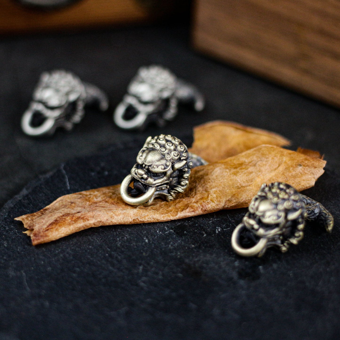 Tang Lion Bite Cufflinks, 925 Silver Handmade