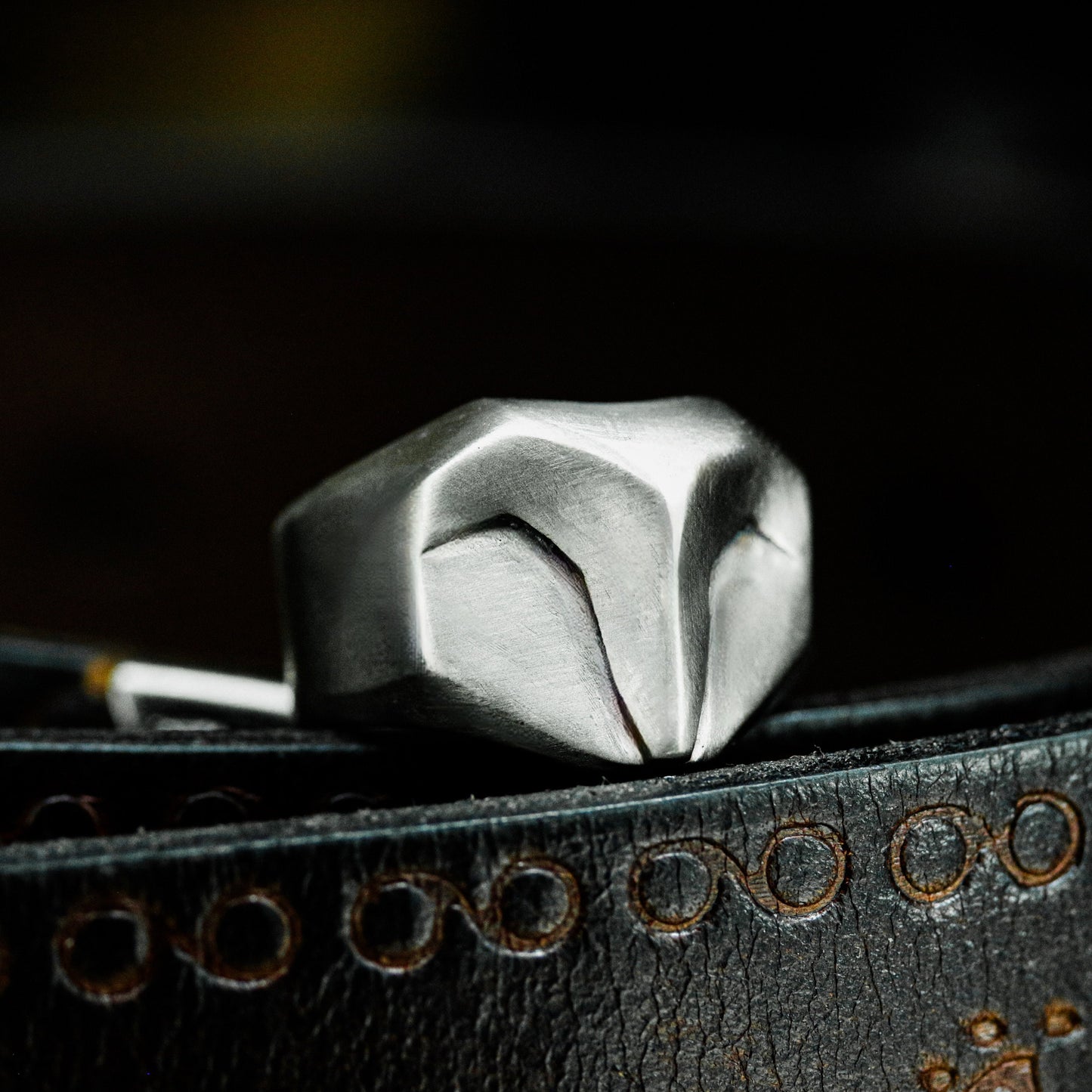 Warrior Mask Ring with Bold Lines - 925 Sterling Silver Handmade