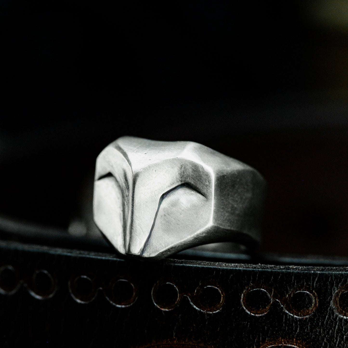 Warrior Mask Ring with Bold Lines - 925 Sterling Silver Handmade