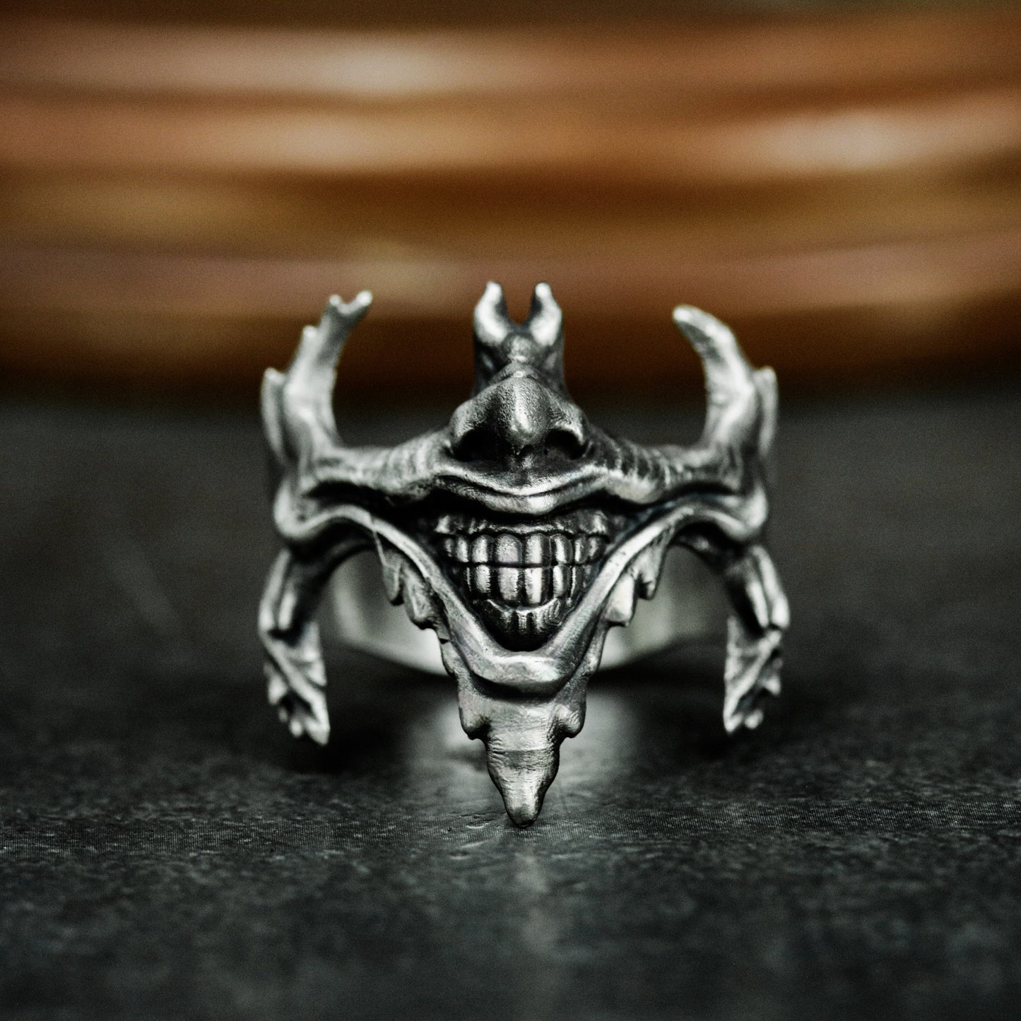 Joker Smile Ring ¨C Handmade 925 Silver Evil Grin Band