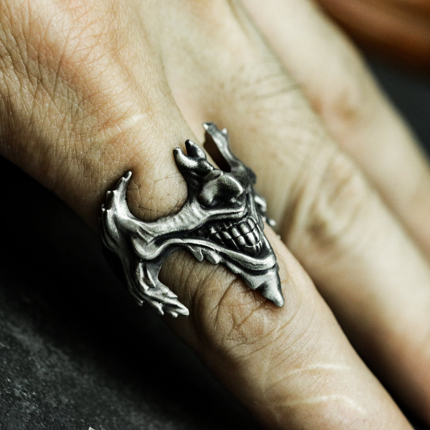 Joker Smile Ring ¨C Handmade 925 Silver Evil Grin Band