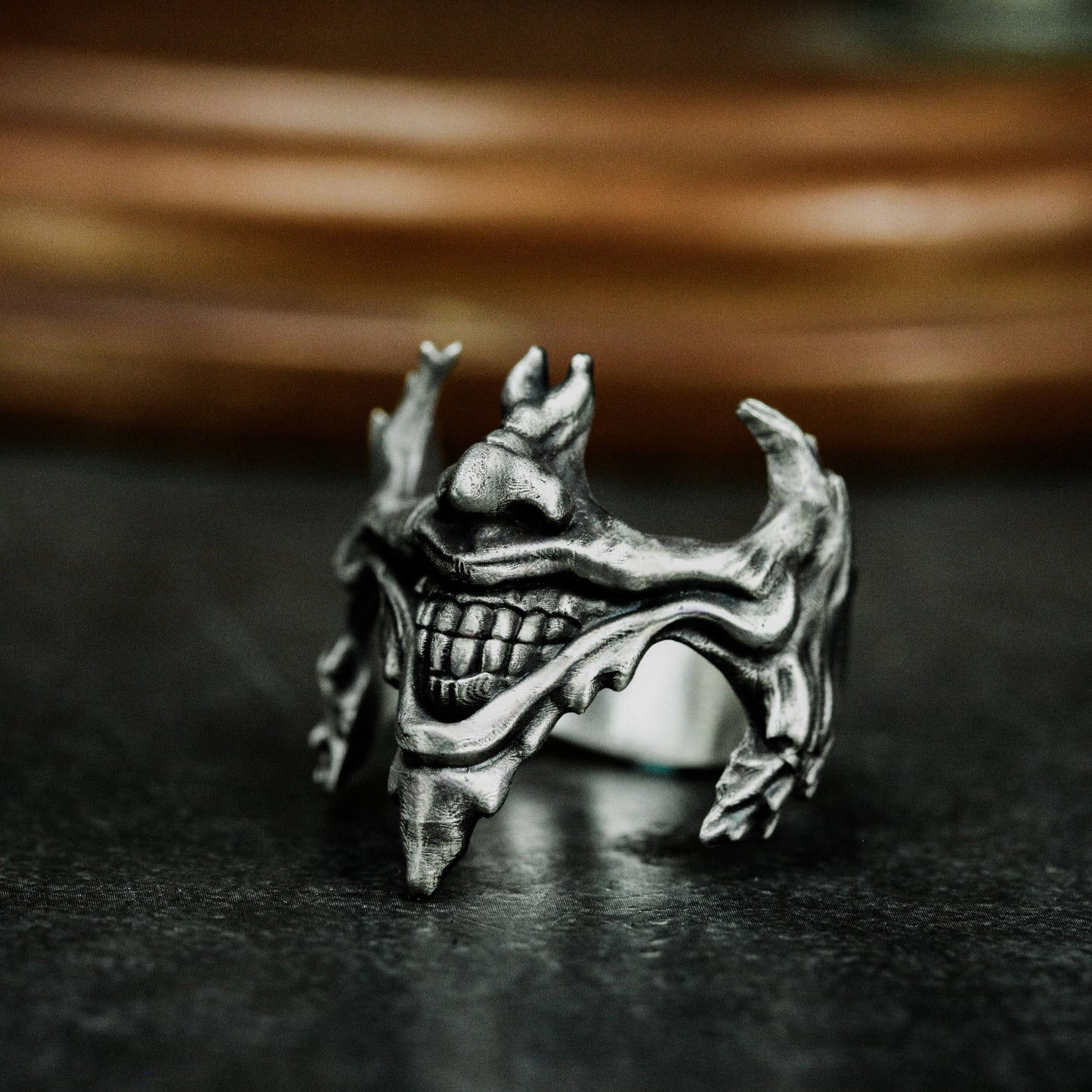 Joker Smile Ring ¨C Handmade 925 Silver Evil Grin Band