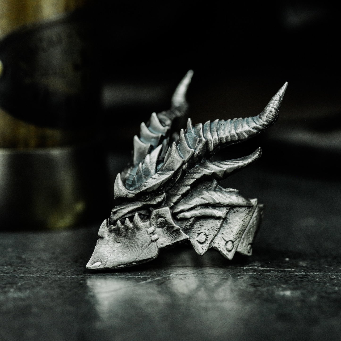 Horned Demon Ring with Gothic Carving ¨C 925 Sterling Silver Handmade