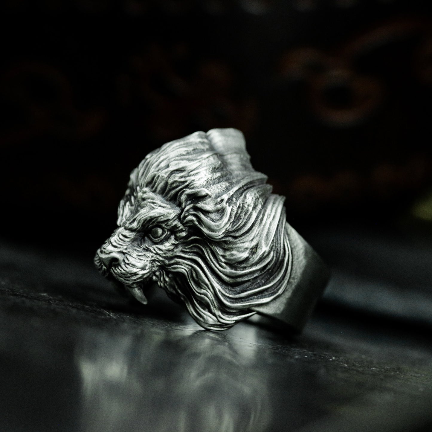 Lion Mask Ring ¨C Handmade 925 Silver Gothic Beast Band