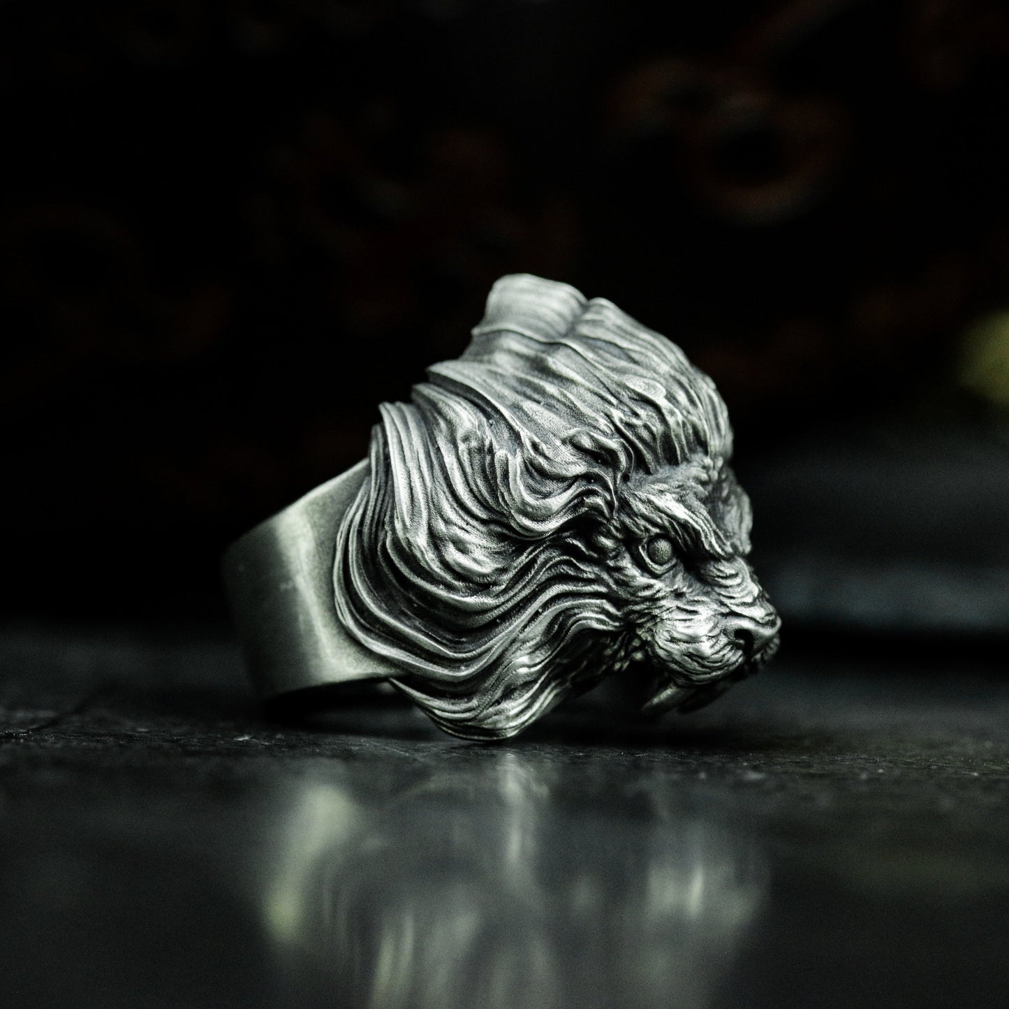 Lion Mask Ring ¨C Handmade 925 Silver Gothic Beast Band