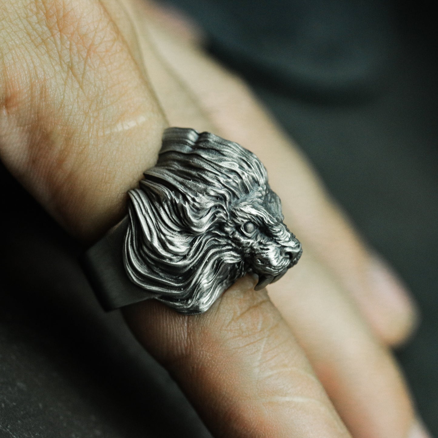 Lion Mask Ring ¨C Handmade 925 Silver Gothic Beast Band