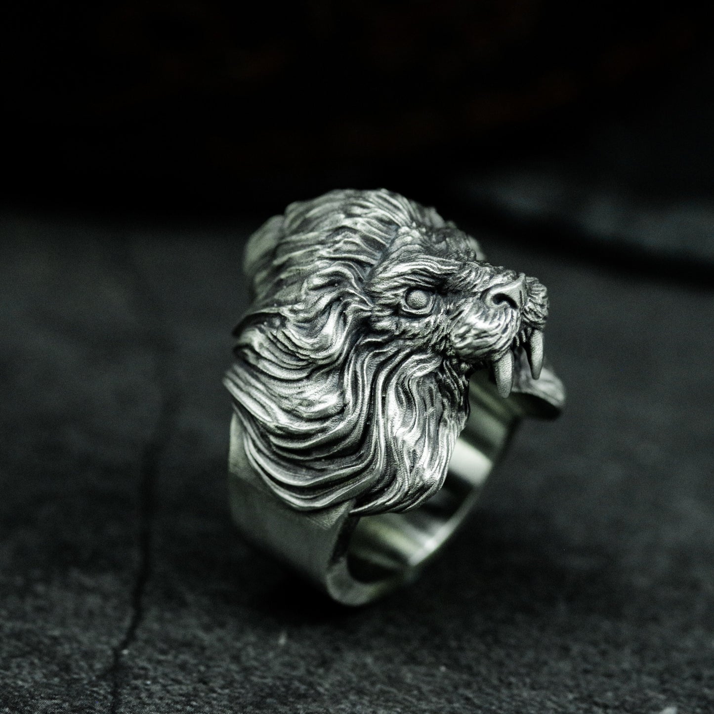 Lion Mask Ring ¨C Handmade 925 Silver Gothic Beast Band