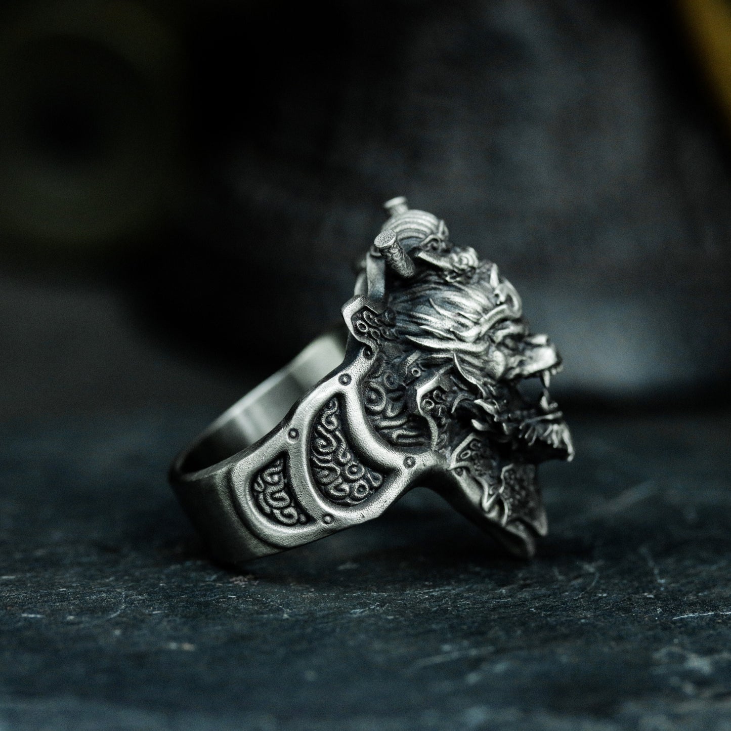Demon Monkey King Ring with Tribal Armor - 925 Sterling Silver Handmade