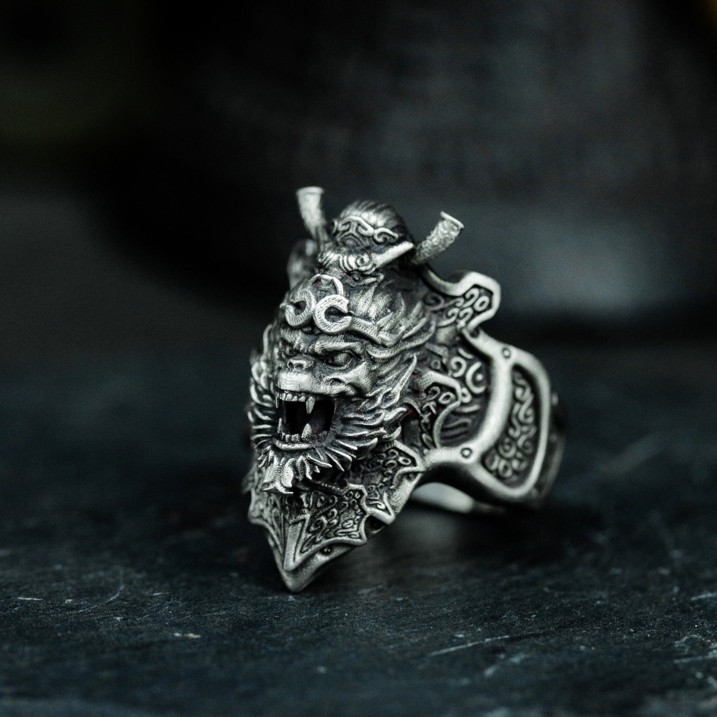 Demon Monkey King Ring with Tribal Armor - 925 Sterling Silver Handmade