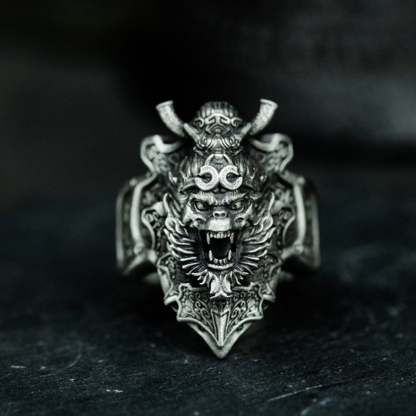Demon Monkey King Ring with Tribal Armor - 925 Sterling Silver Handmade