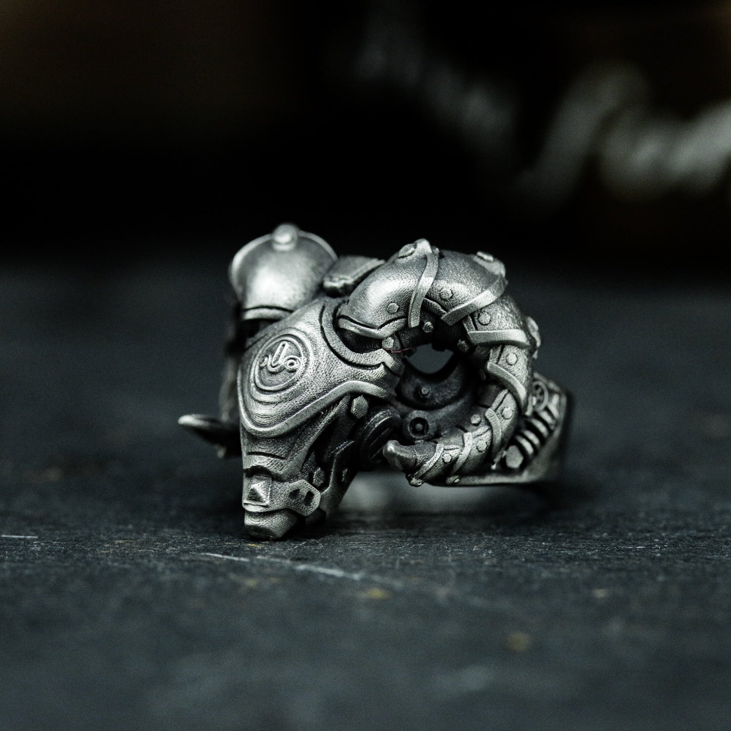 Ram Skull Ring with Mechanical Plating ¨C 925 Sterling Silver Handmade